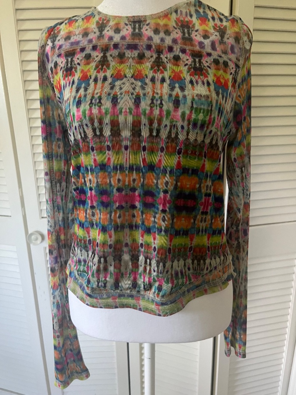 Natural Life Sloane Mesh Long Sleeve Top - Fuchsia Tie Die Sz Large - Picture 2 of 14